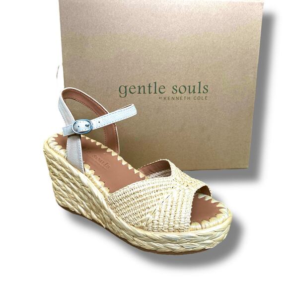New Gentle Souls by Kenneth Cole Nomi Raffia Wedge Sandals Sz 6M Espidrille - Picture 1 of 16